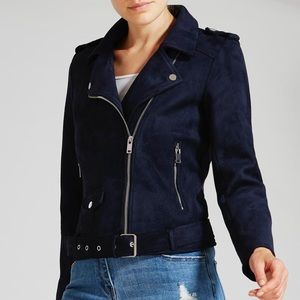 Suede Navy Moto Jacket